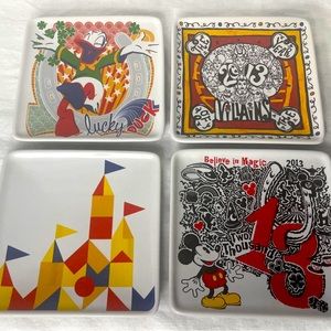 Disney Parks Plate Set 2013 Lucky 13 Dessert 5" Square FOUR Villians